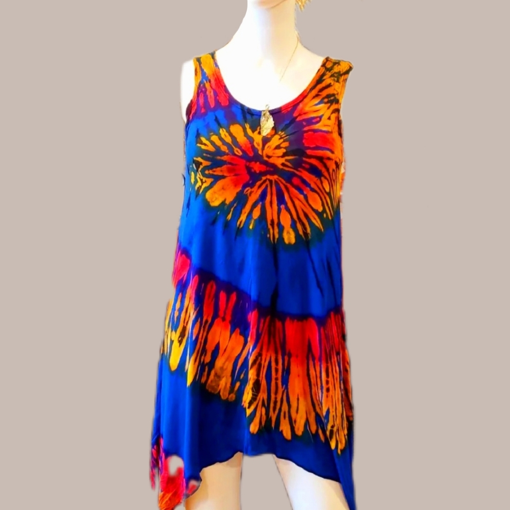 TIE DYE Cobalt Stretchy Rayon Asym. Top/ Dress CU *5 Colors Avail.*OS NEW